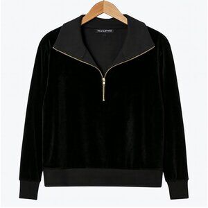 Nili Lotan Velvet Quarter Zip Sweatshirt Black Size L